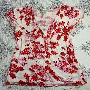 y2k White and red floral blouse
